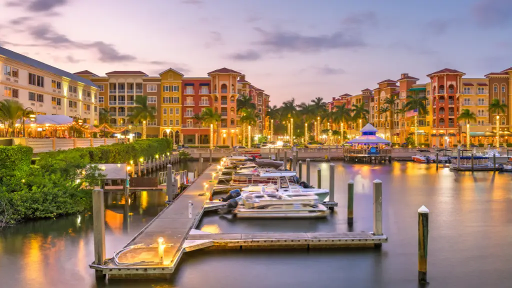 Southwest Florida marina and waterfront residences at sunset Southwest Florida marina and waterfront residences at sunset